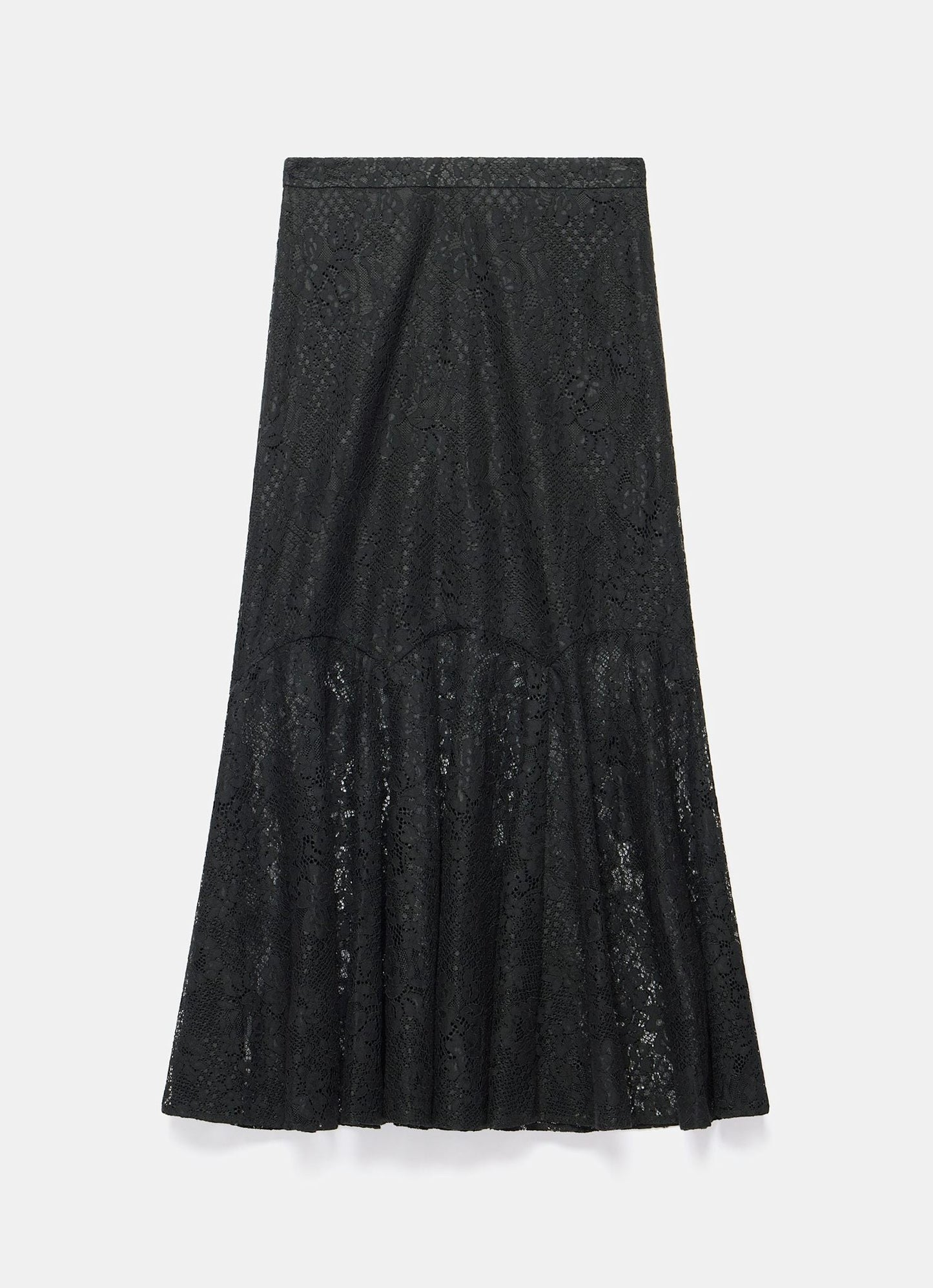 Black Lace Fluted Sheer Skirt