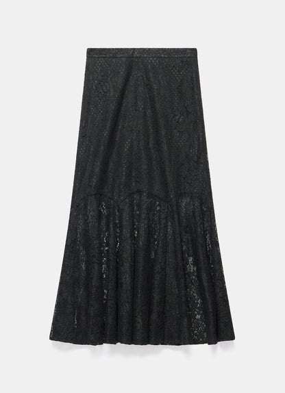 Black Lace Fluted Sheer Skirt