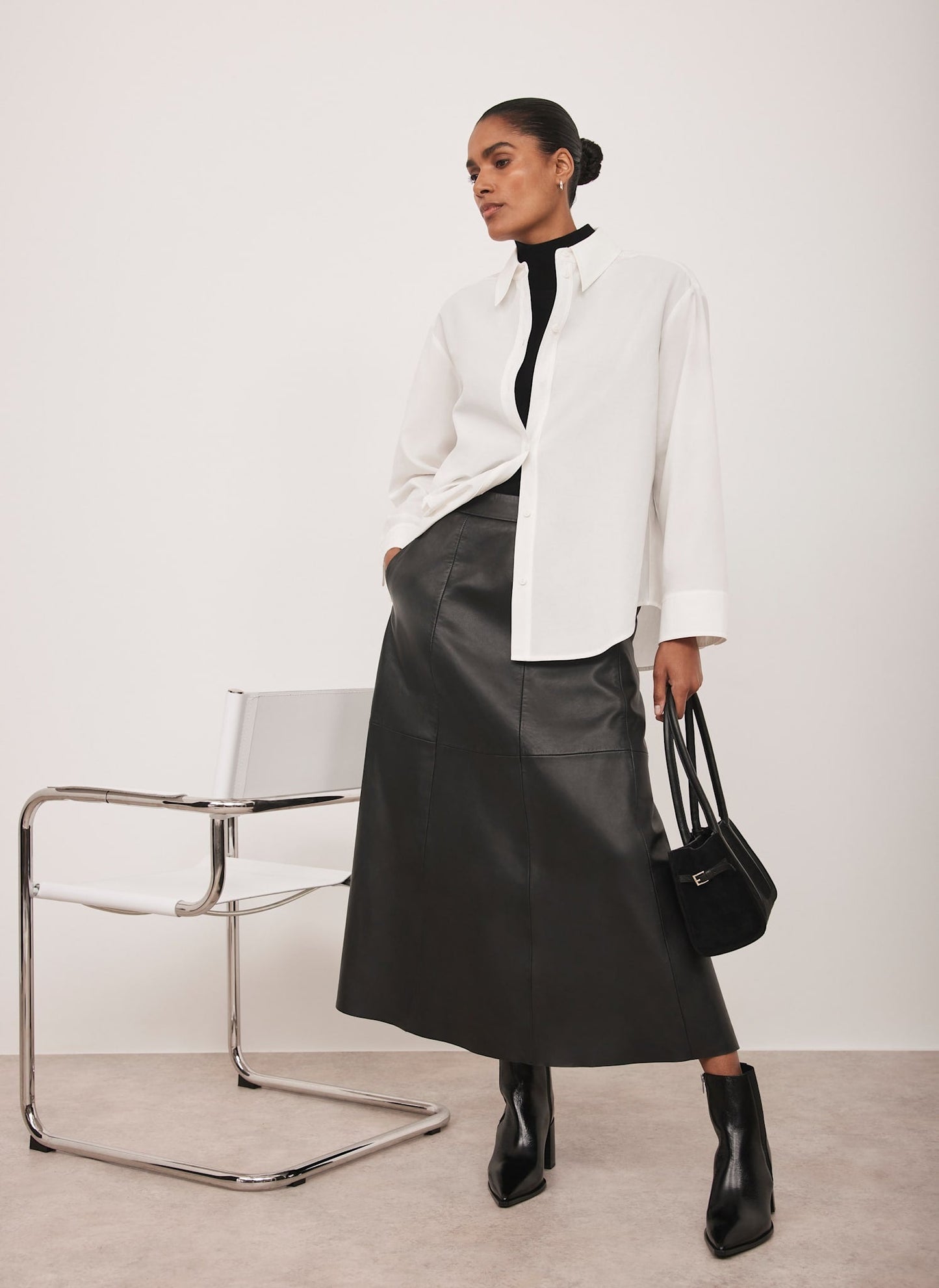 Black Leather Midi Skirt