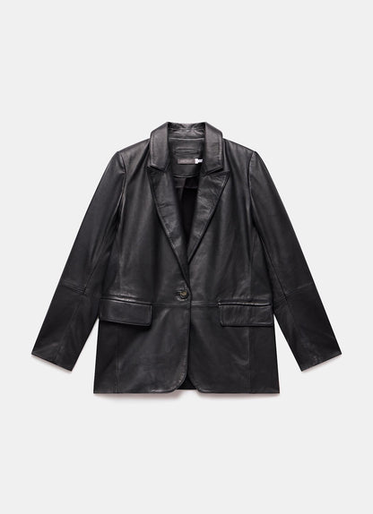Black Leather Single Breasted Blazer