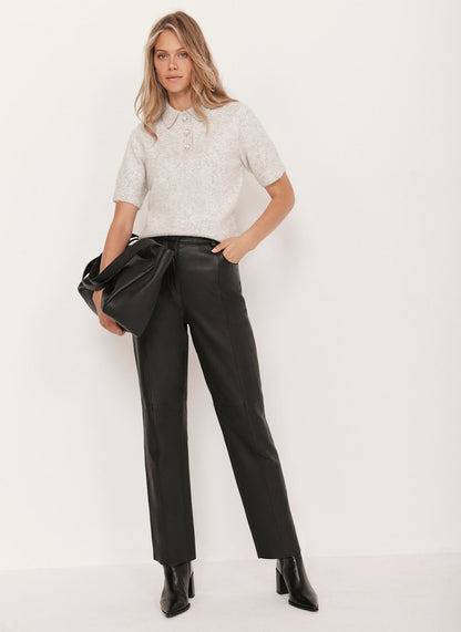 Black Leather Tapered Trousers