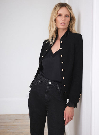 Black Military Wool Blend Jacket