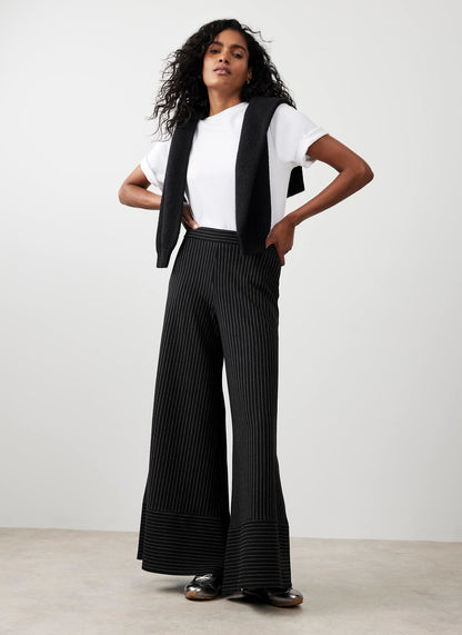 Black Pinstripe Wide Trousers