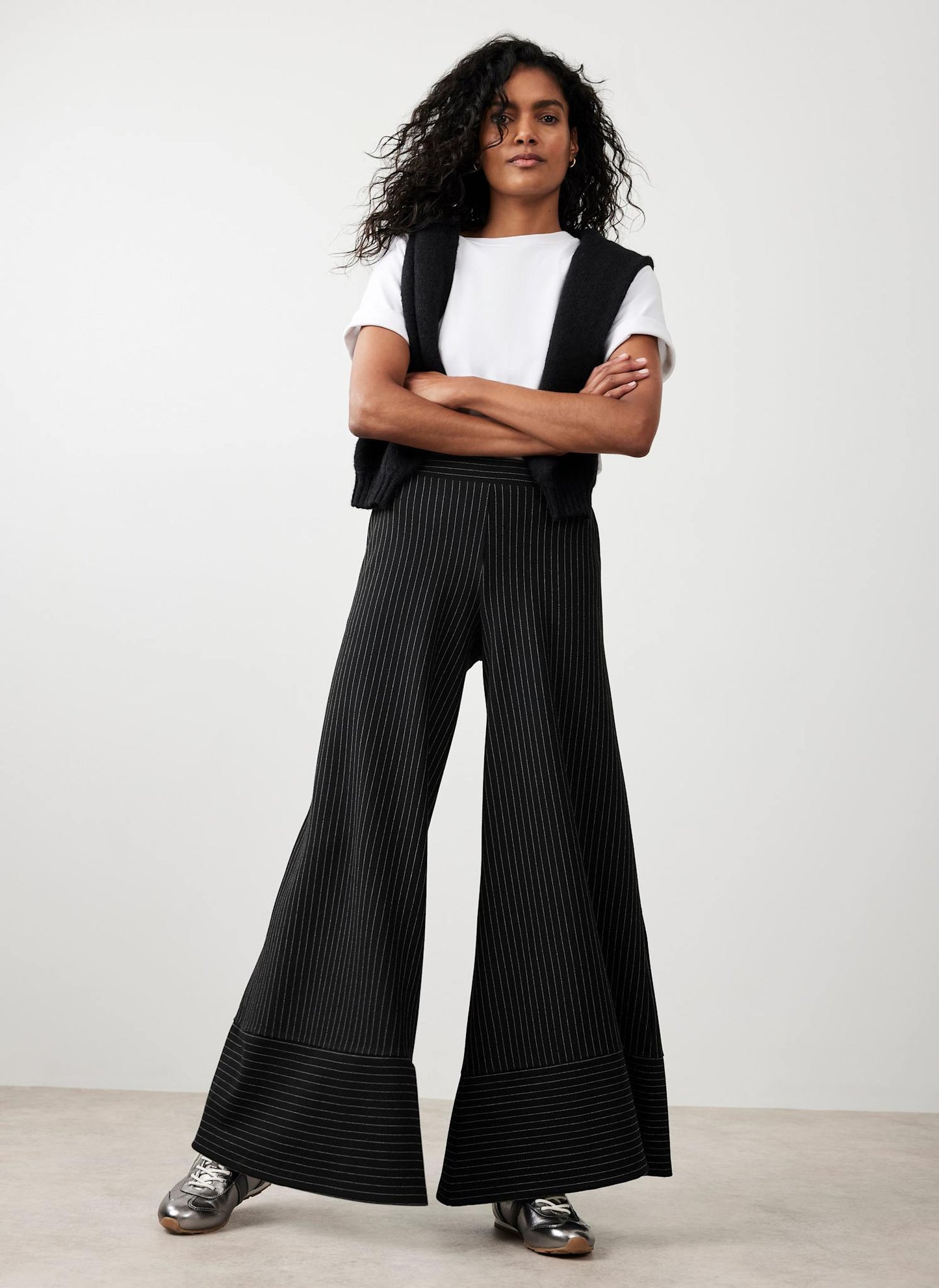 Black Pinstripe Wide Trousers