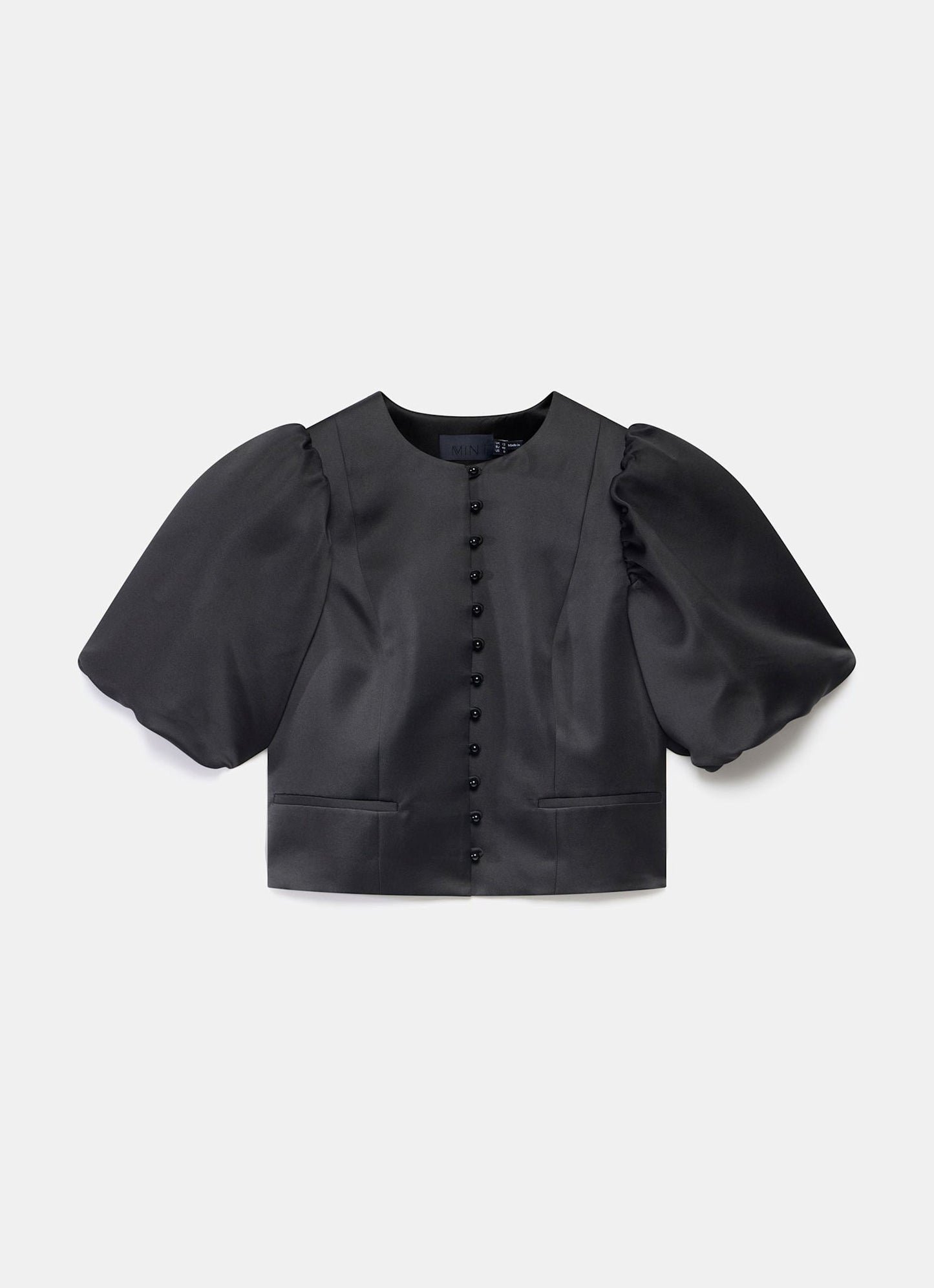 Black Puff Sleeve Satin Jacket