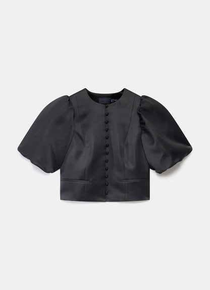 Black Puff Sleeve Satin Jacket