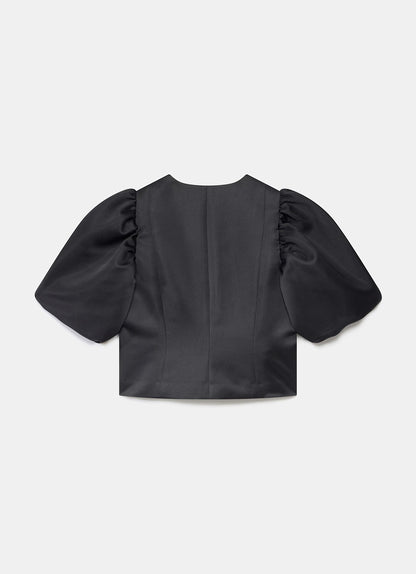 Black Puff Sleeve Satin Jacket