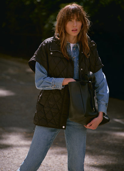 Black Quilted Oversized Gilet