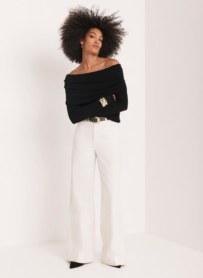 Black Ribbed Bardot Top