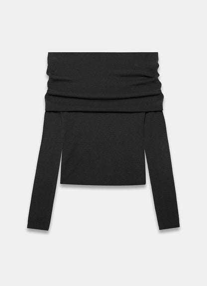 Black Ribbed Bardot Top