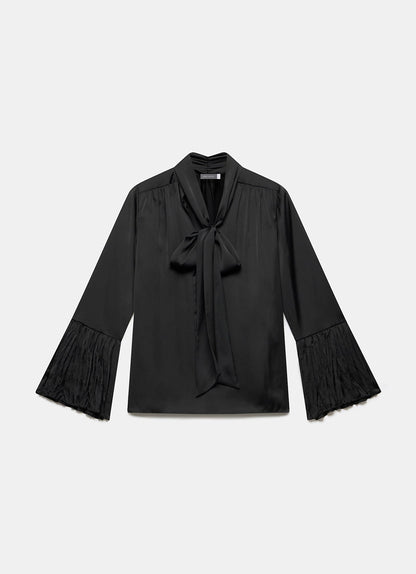 Black Satin Bow Blouse