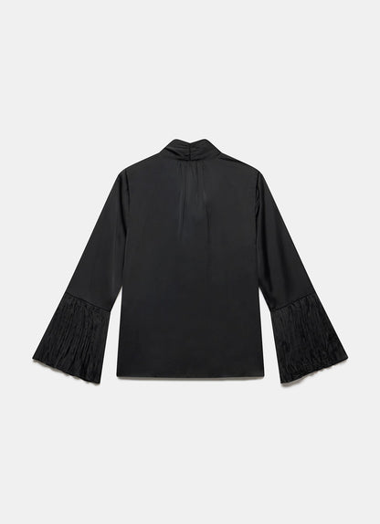 Black Satin Bow Blouse