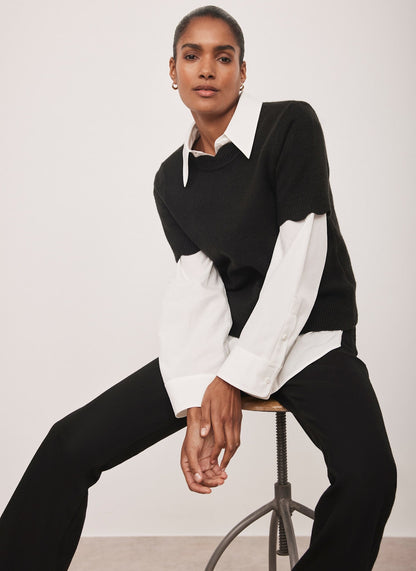 Black Scallop Knit Top