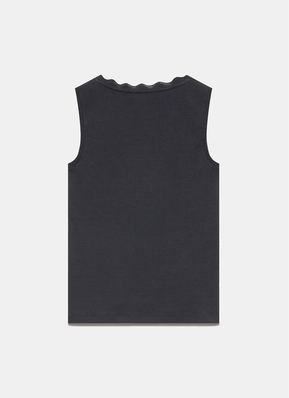 Black Scallop Trim Vest Top