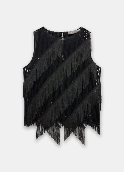 Black Sequin Tassel Top