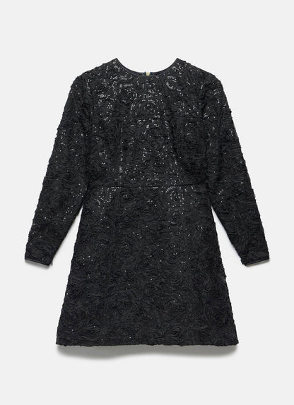 Black Sequin Applique Mini Dress