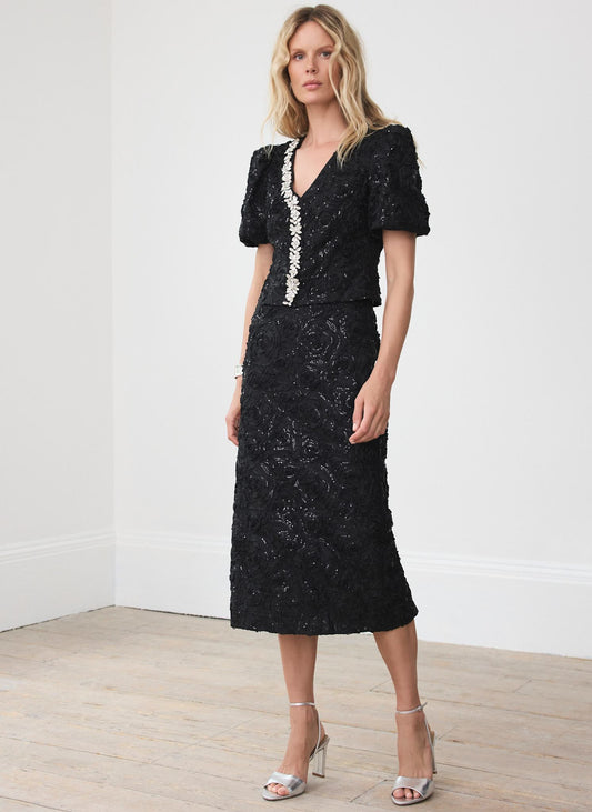 Black Sequin Midi Skirt