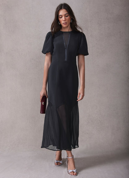 Black Puff Sleeve Maxi Dress