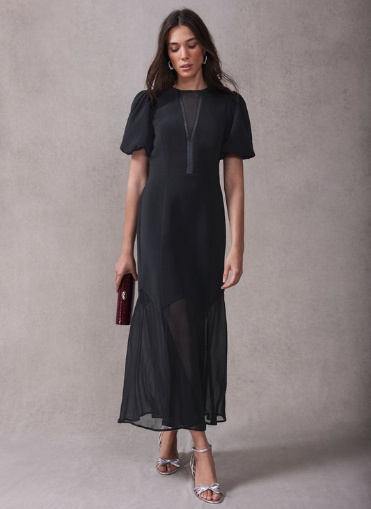 Black Puff Sleeve Maxi Dress