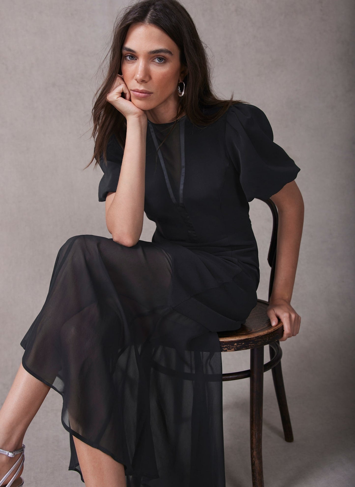 Black Puff Sleeve Maxi Dress