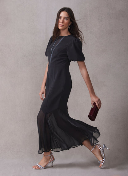 Black Puff Sleeve Maxi Dress