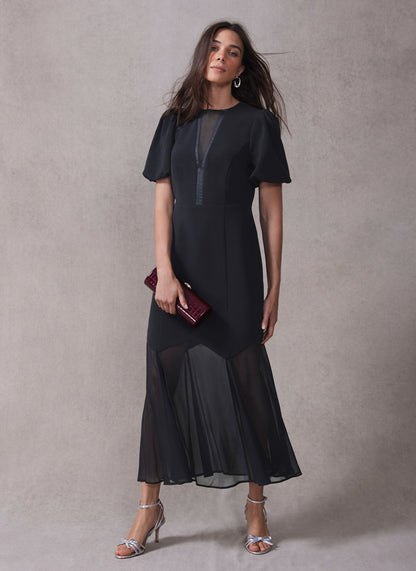 Black Puff Sleeve Maxi Dress