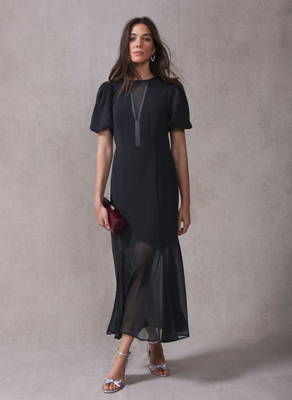 Black Puff Sleeve Maxi Dress