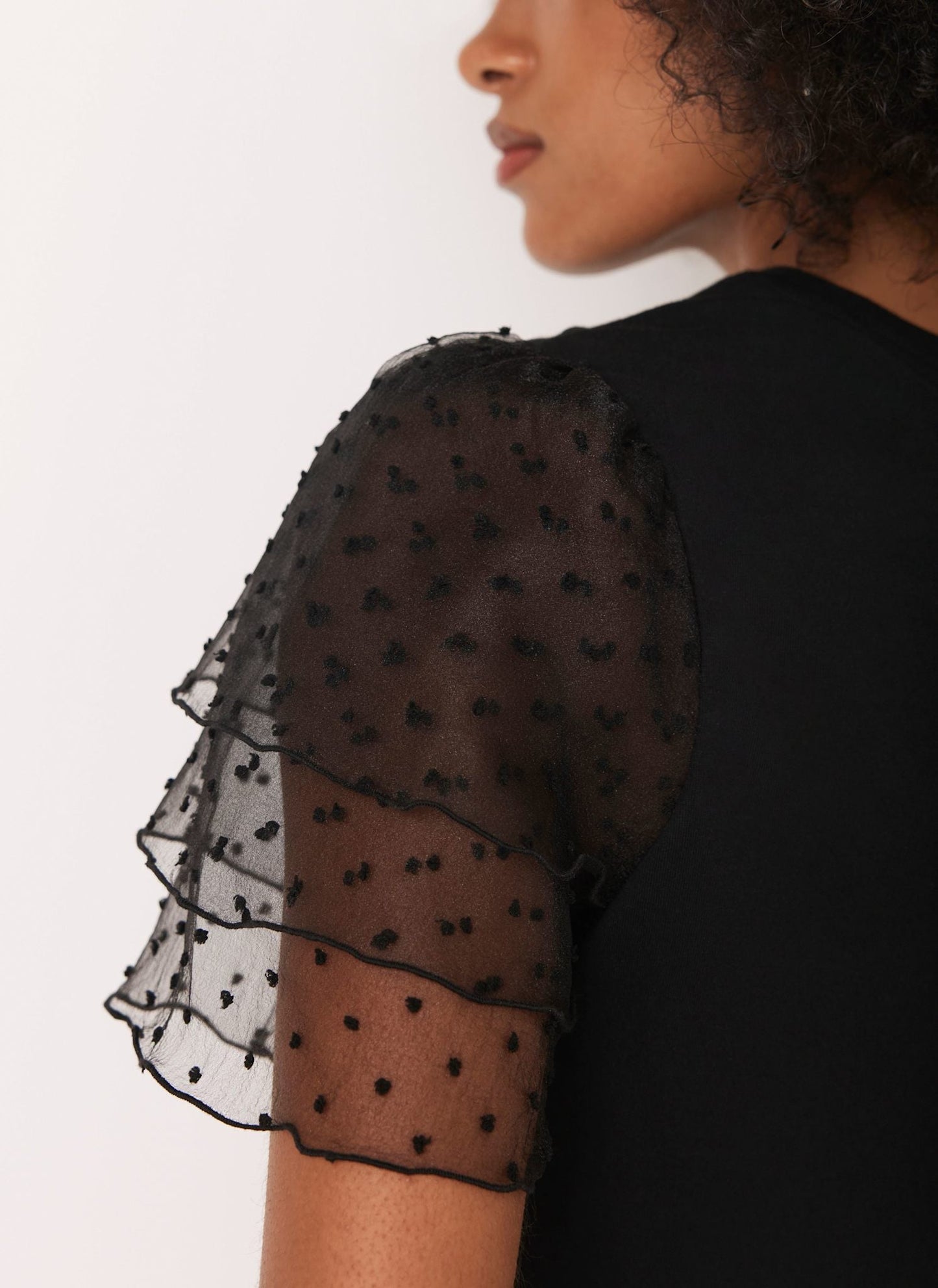 Black Cotton Tulle Sleeve T-Shirt