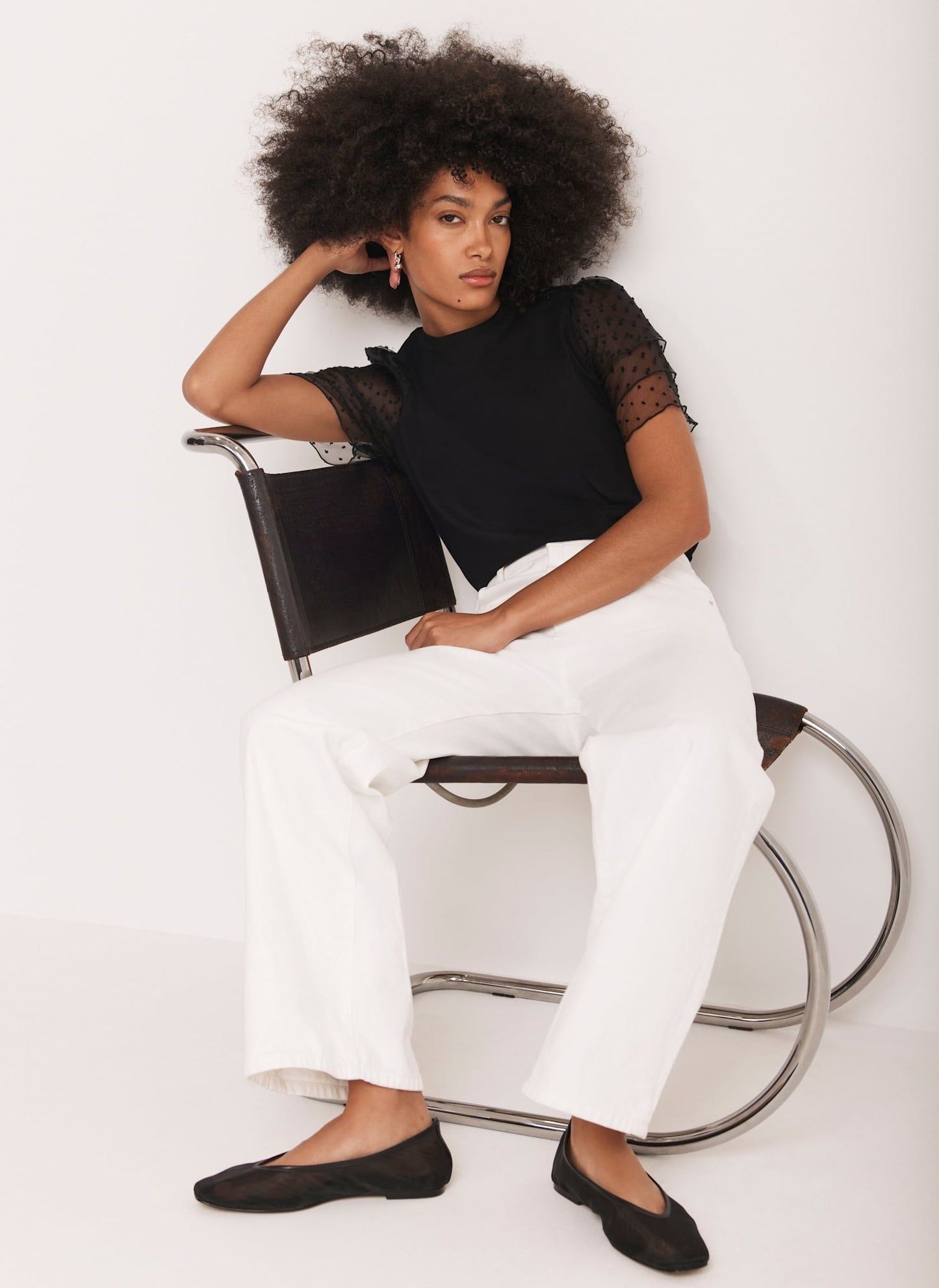 Black Cotton Tulle Sleeve T-Shirt