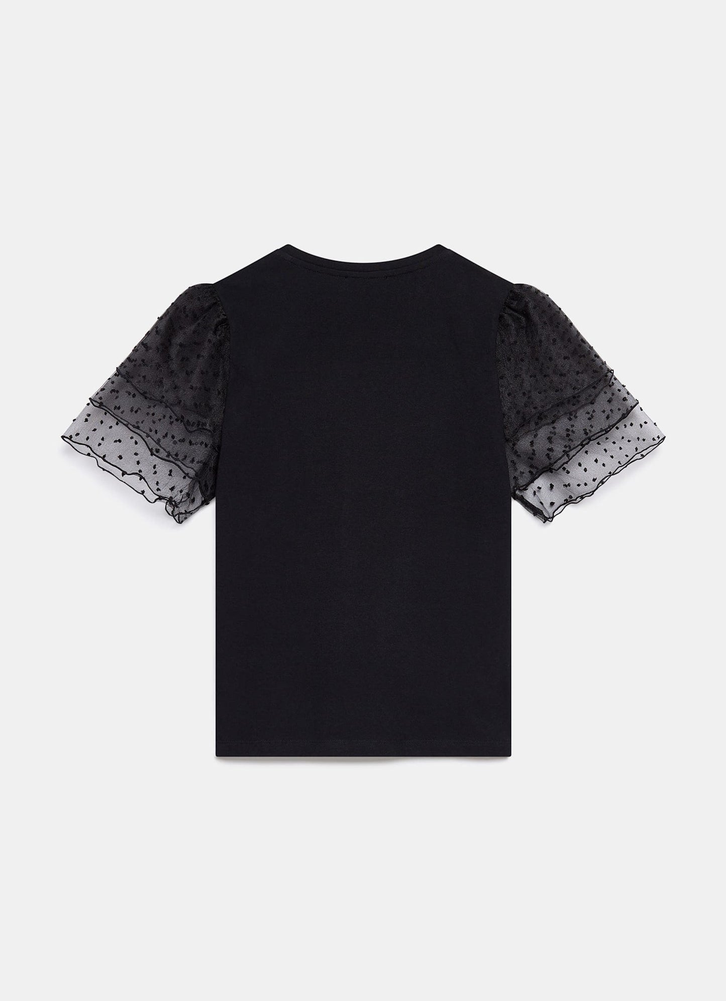Black Cotton Tulle Sleeve T-Shirt