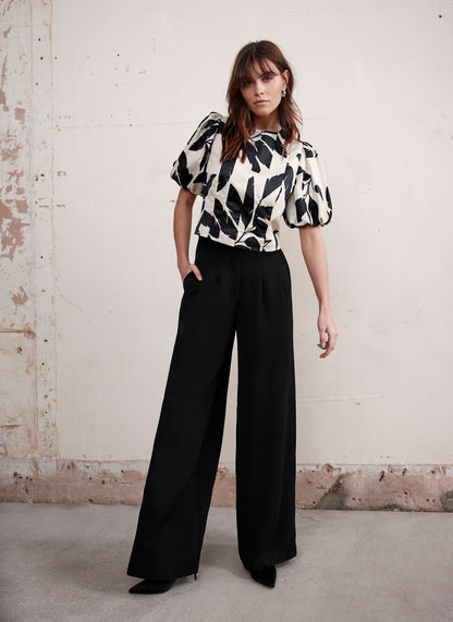 Black Wide Leg Darted Trousers