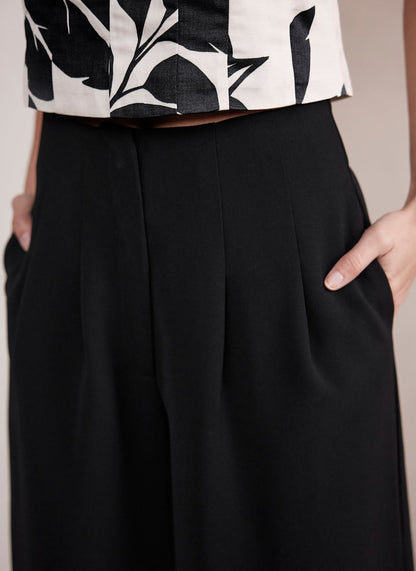 Black Wide Leg Darted Trousers