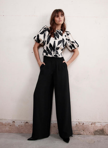 Black Wide Leg Darted Trousers
