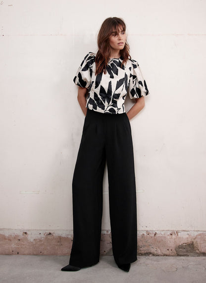Black Wide Leg Darted Trousers