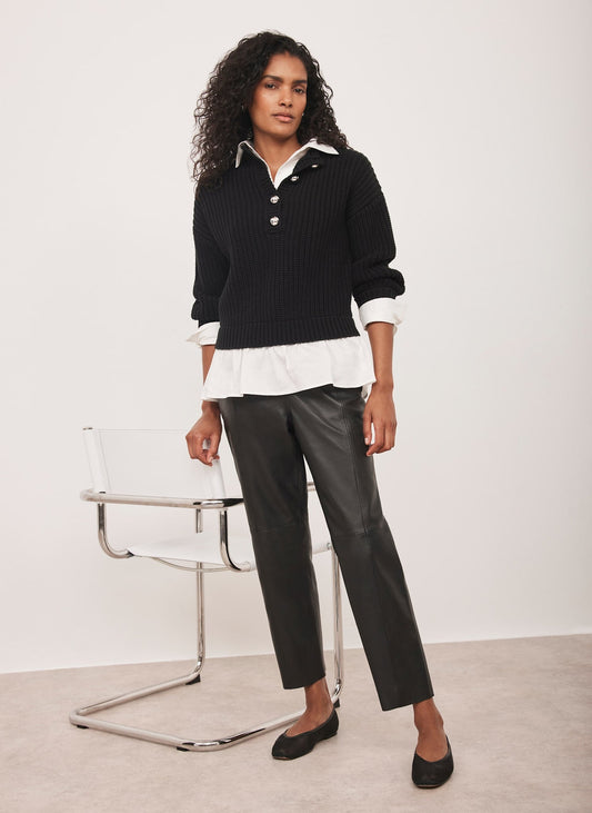 Black Button Detail Layered Shirt Knit Jumper