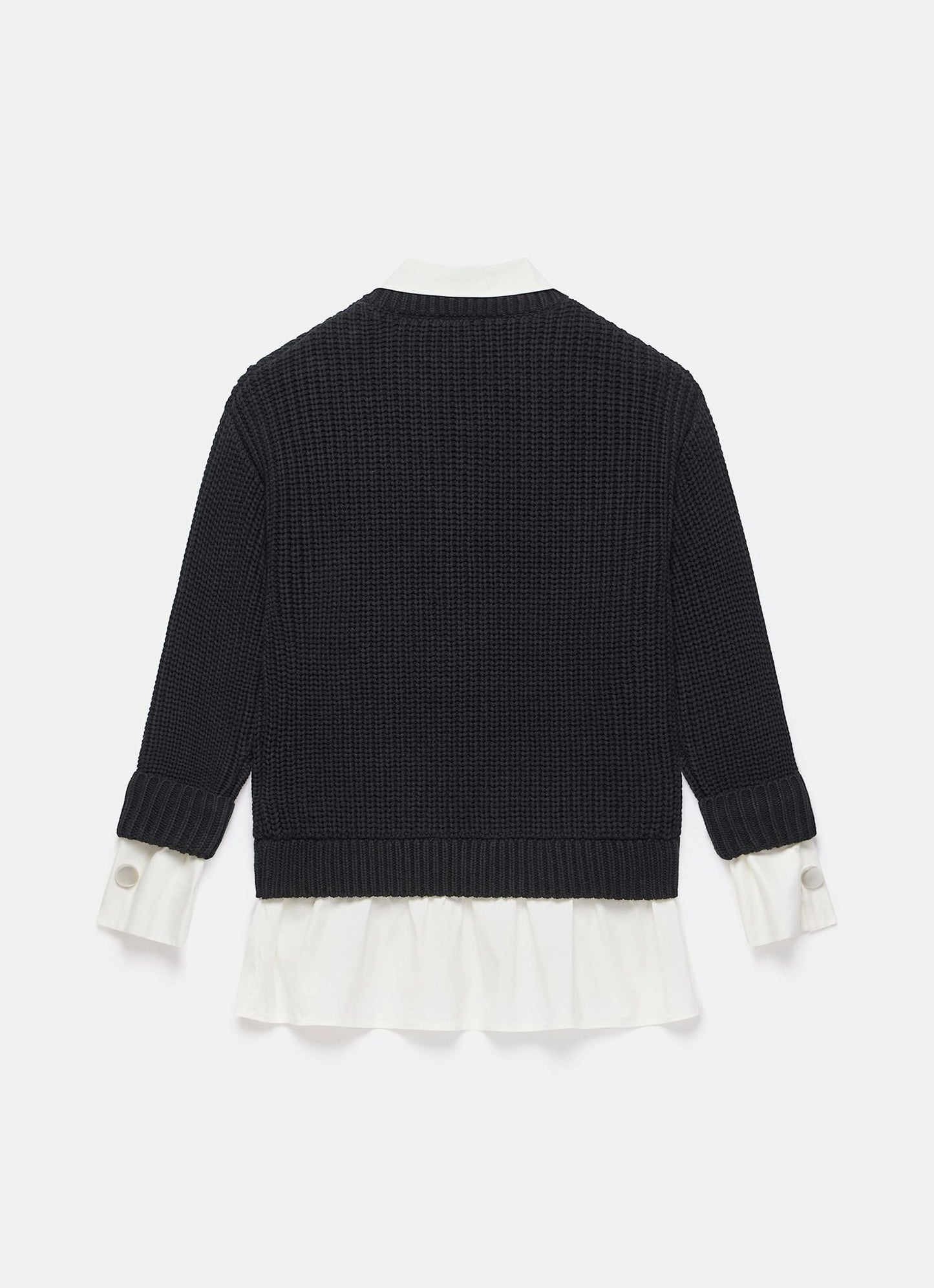 Black Button Detail Layered Shirt Knit Jumper