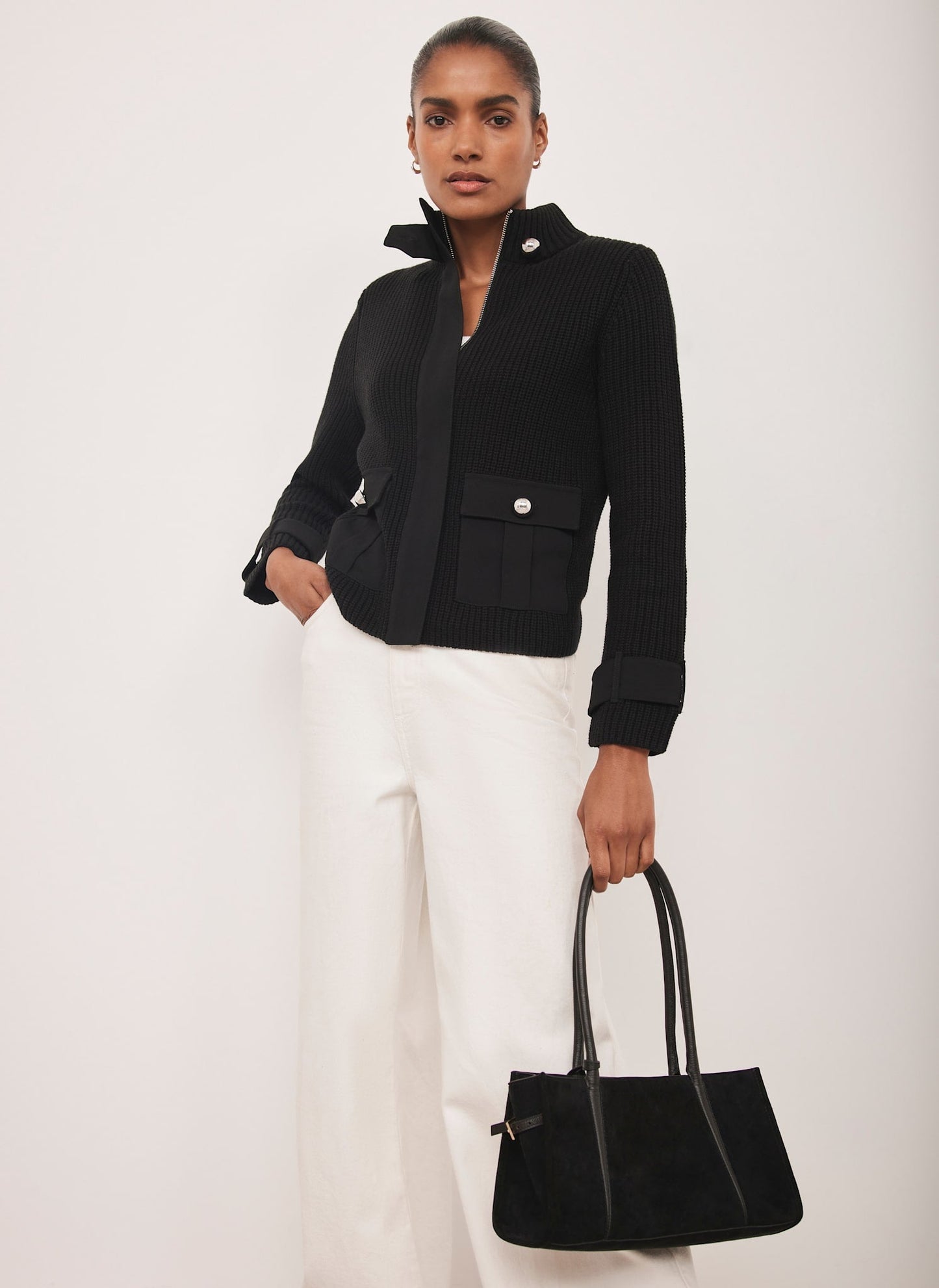 Black Cotton Blend Ribbed Jacket