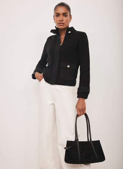 Black Cotton Blend Ribbed Jacket