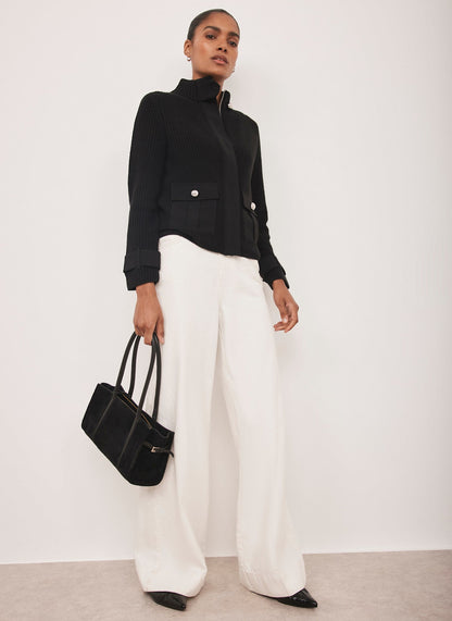 Black Cotton Blend Ribbed Jacket