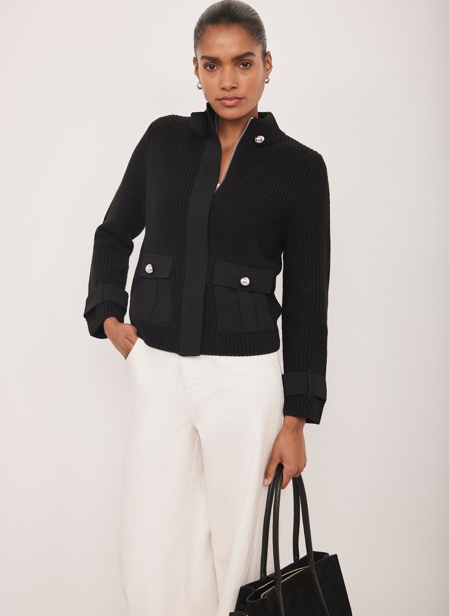 Black Cotton Blend Ribbed Jacket