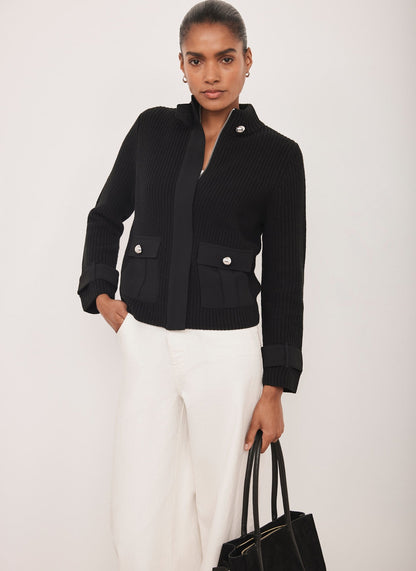 Black Cotton Blend Ribbed Jacket