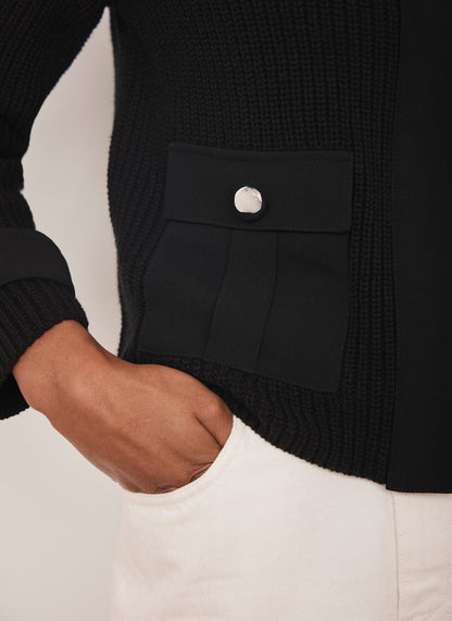 Black Cotton Blend Ribbed Jacket