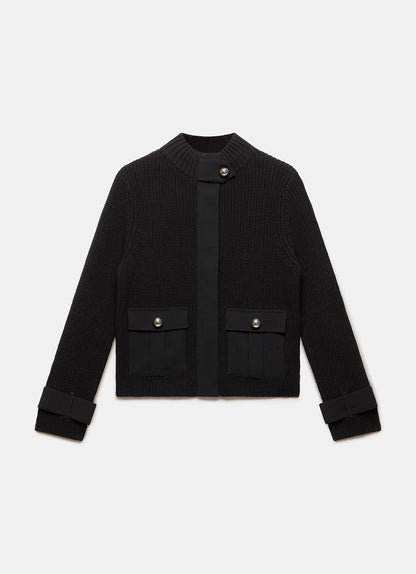 Black Cotton Blend Ribbed Jacket