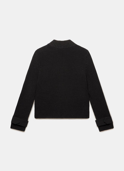 Black Cotton Blend Ribbed Jacket