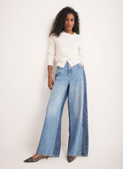 Indigo Contrast Denim Wide Leg Jeans