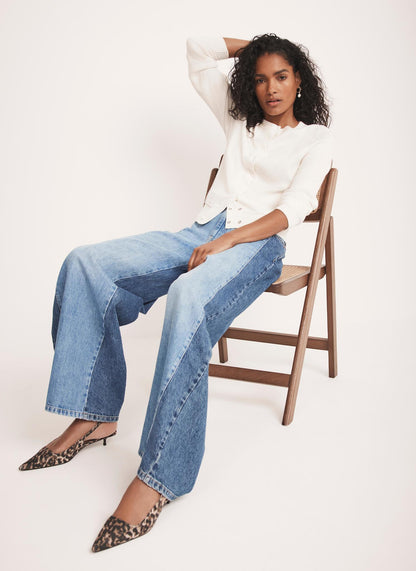 Indigo Contrast Denim Wide Leg Jeans
