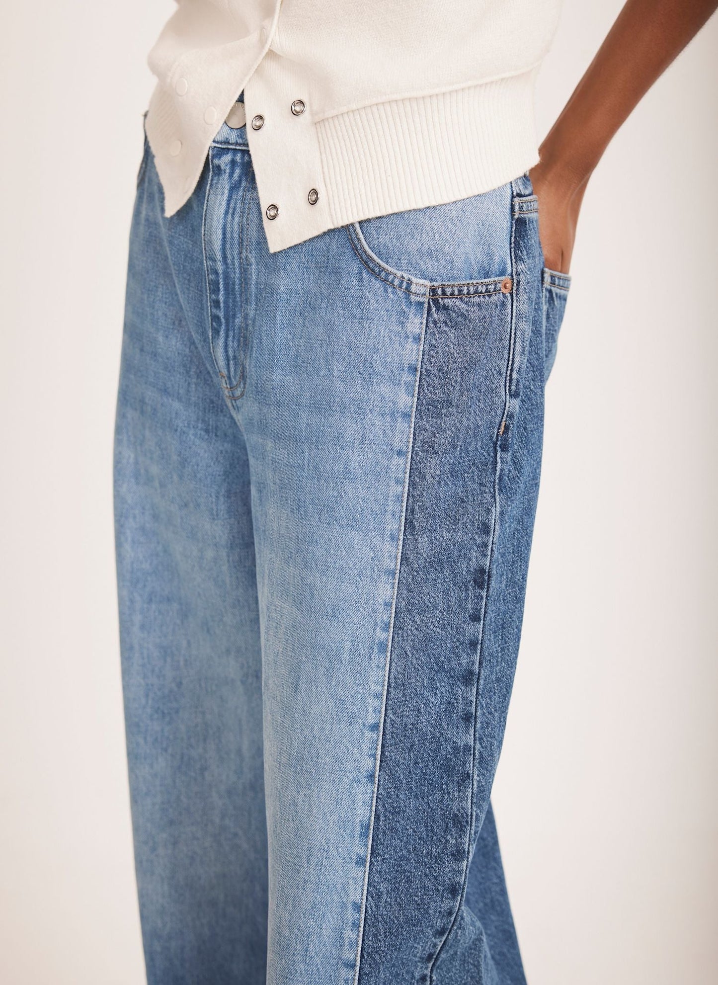 Indigo Contrast Denim Wide Leg Jeans