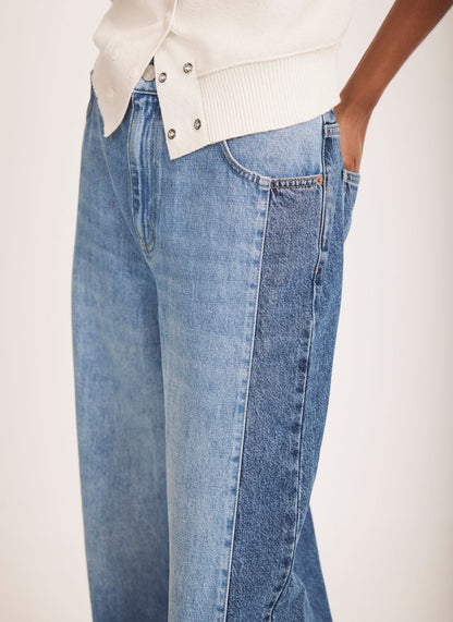 Indigo Contrast Denim Wide Leg Jeans