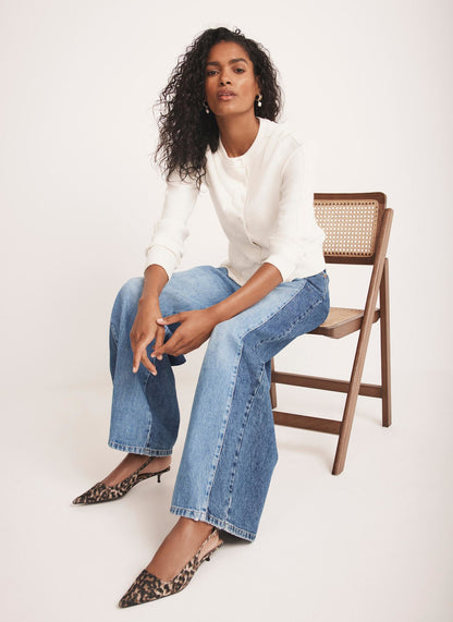 Indigo Contrast Denim Wide Leg Jeans