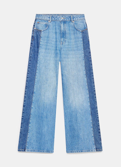 Indigo Contrast Denim Wide Leg Jeans